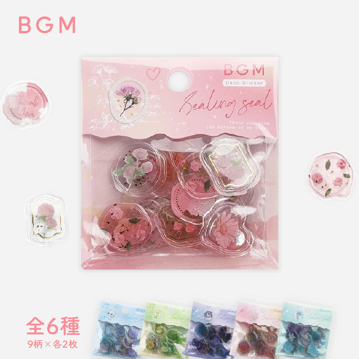 BGM Dream & Floral Clear Faux Wax Seal Flake Stickers - Floral Jewel Box・Pink