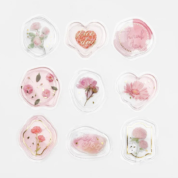 BGM Dream & Floral Clear Faux Wax Seal Flake Stickers - Floral Jewel Box・Pink