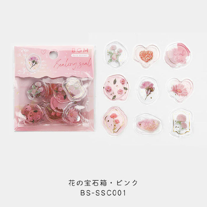 BGM Dream & Floral Clear Faux Wax Seal Flake Stickers - Floral Jewel Box・Pink