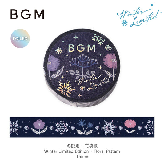 BGM Winter Exclusive Holographic Foiled Washi Tape 2024 Limited Edition 15mm - Floral Pattern