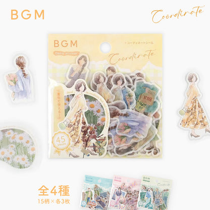 BGM Coordinate Watercolor Fashion Figures Flake Stickers - Flower