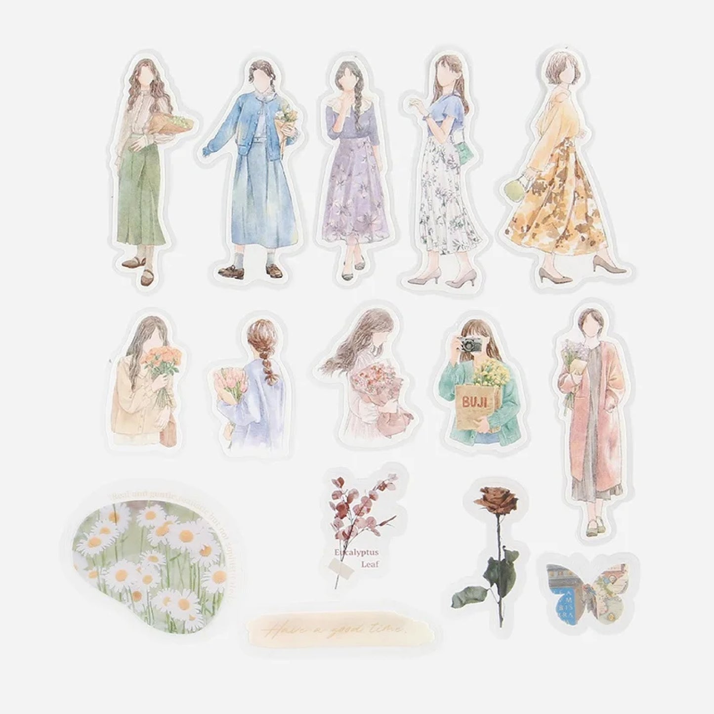 BGM Coordinate Watercolor Fashion Figures Flake Stickers - Flower