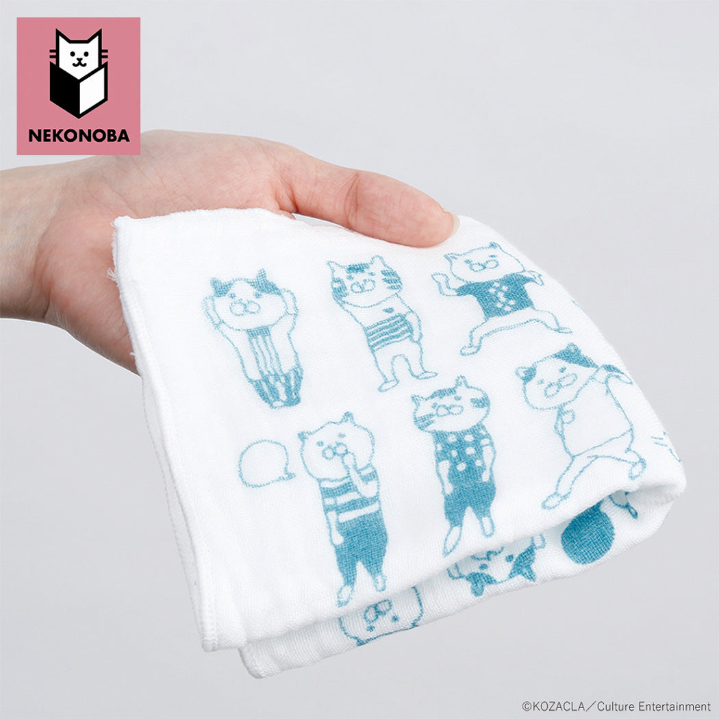 Nekonoba Gauze Face Towel/ Handkerchief Set of 2 (270×270mm) - Funny Cats