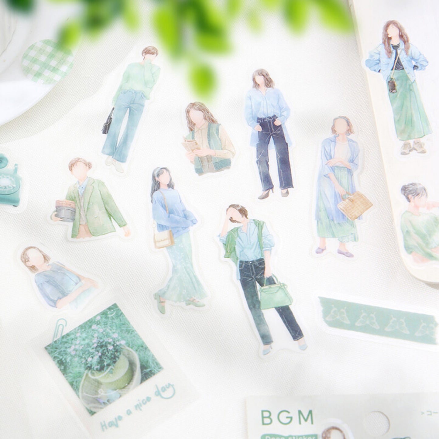 BGM Coordinate Watercolor Fashion Figures Flake Stickers - Green