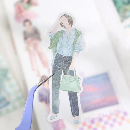 BGM Coordinate Watercolor Fashion Figures Flake Stickers - Green