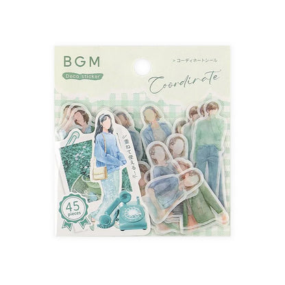 BGM Coordinate Watercolor Fashion Figures Flake Stickers - Green