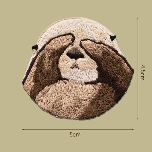 Sea Otter Embroidery Sticker Patch - Hands Over Eyes