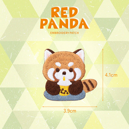 Red Panda Embroidery Sticker Patch - Bubble Tea