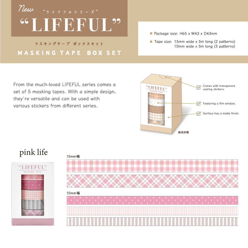 Mind Wave Lifeful Masking Tape Box Set 5pcs - pink life