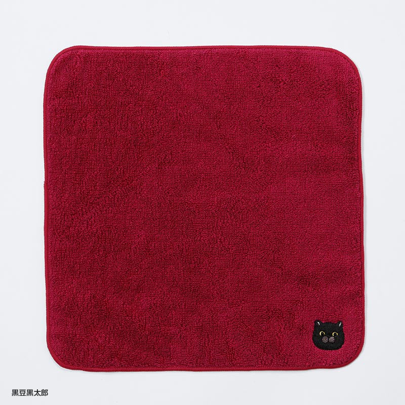 Nekonoba Embroidered Imabari Premium Towel/ Handkerchief (240×240mm) - Kuromame Kuotaro