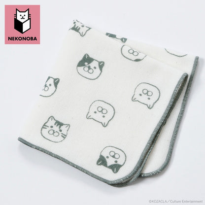 Nekonoba Soft Gauze Pile Towel/ Handkerchief (250×250mm) - Cat Faces