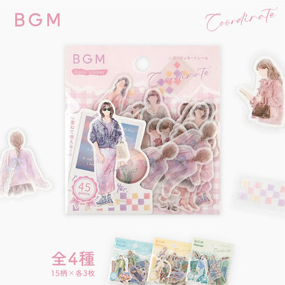 BGM Coordinate Watercolor Fashion Figures Flake Stickers - Pink