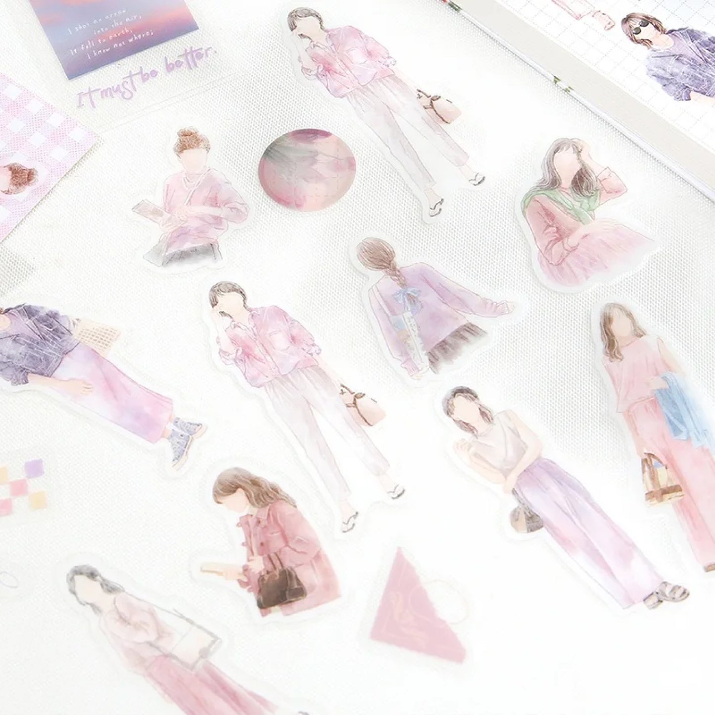 BGM Coordinate Watercolor Fashion Figures Flake Stickers - Pink