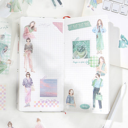 BGM Coordinate Watercolor Fashion Figures Flake Stickers - Green