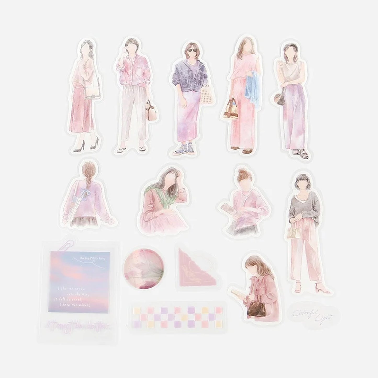 BGM Coordinate Watercolor Fashion Figures Flake Stickers - Pink