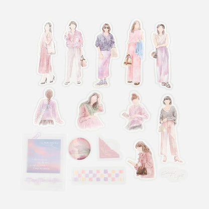 BGM Coordinate Watercolor Fashion Figures Flake Stickers - Pink