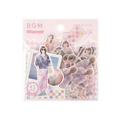 BGM Coordinate Watercolor Fashion Figures Flake Stickers - Pink