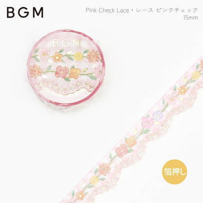 BGM LIFE Goldfoiled Washi Tape - Pink Check Lace