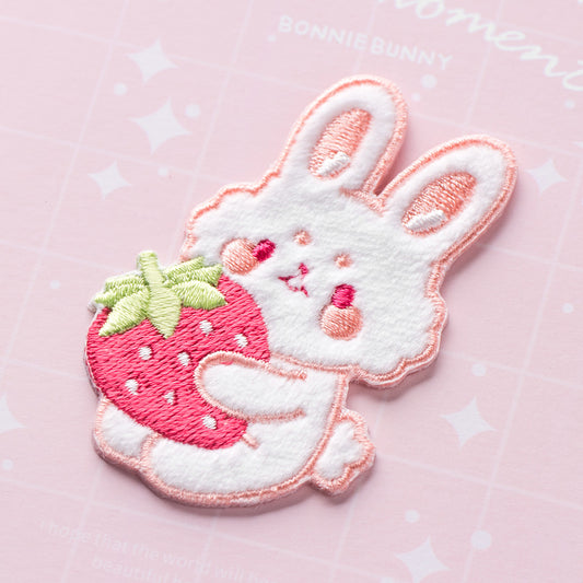 Petit Animals and Tea Time Embroidery Sticker Patch - Rabbit & Strawberry