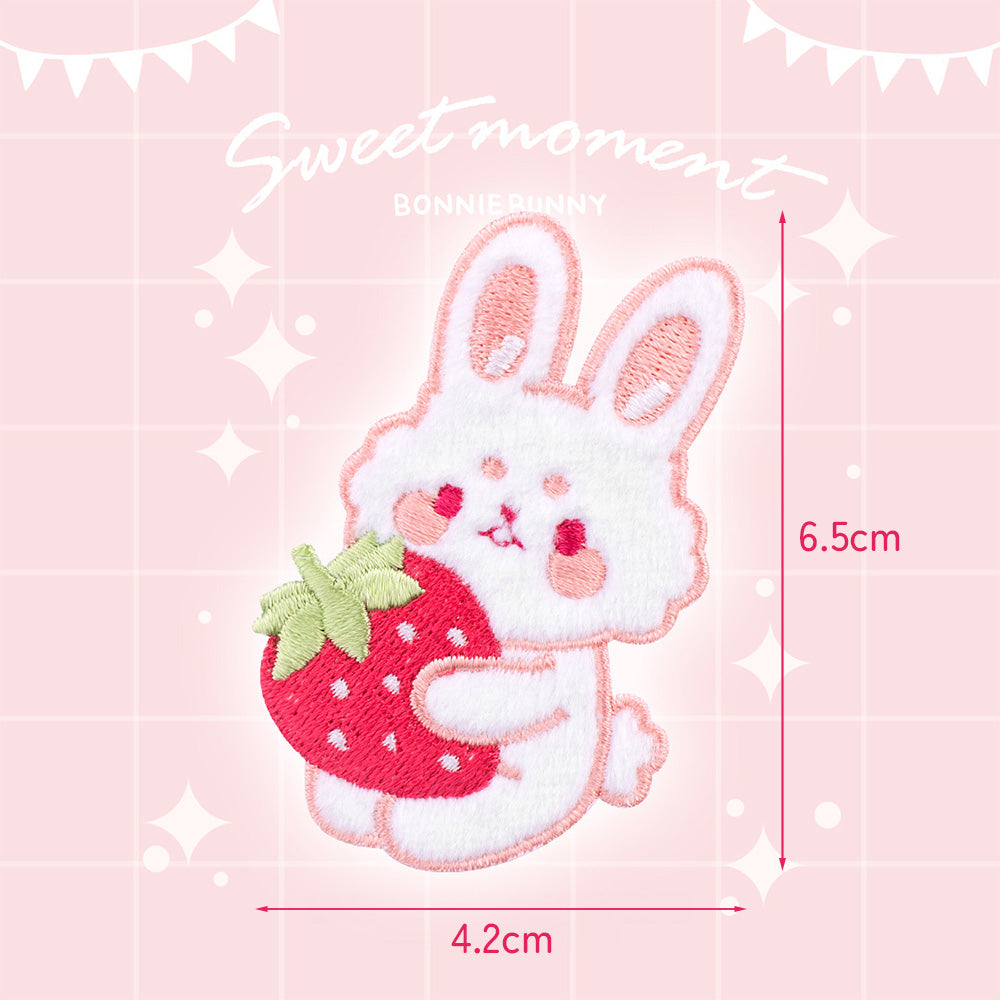 Petit Animals and Tea Time Embroidery Sticker Patch - Rabbit & Strawberry