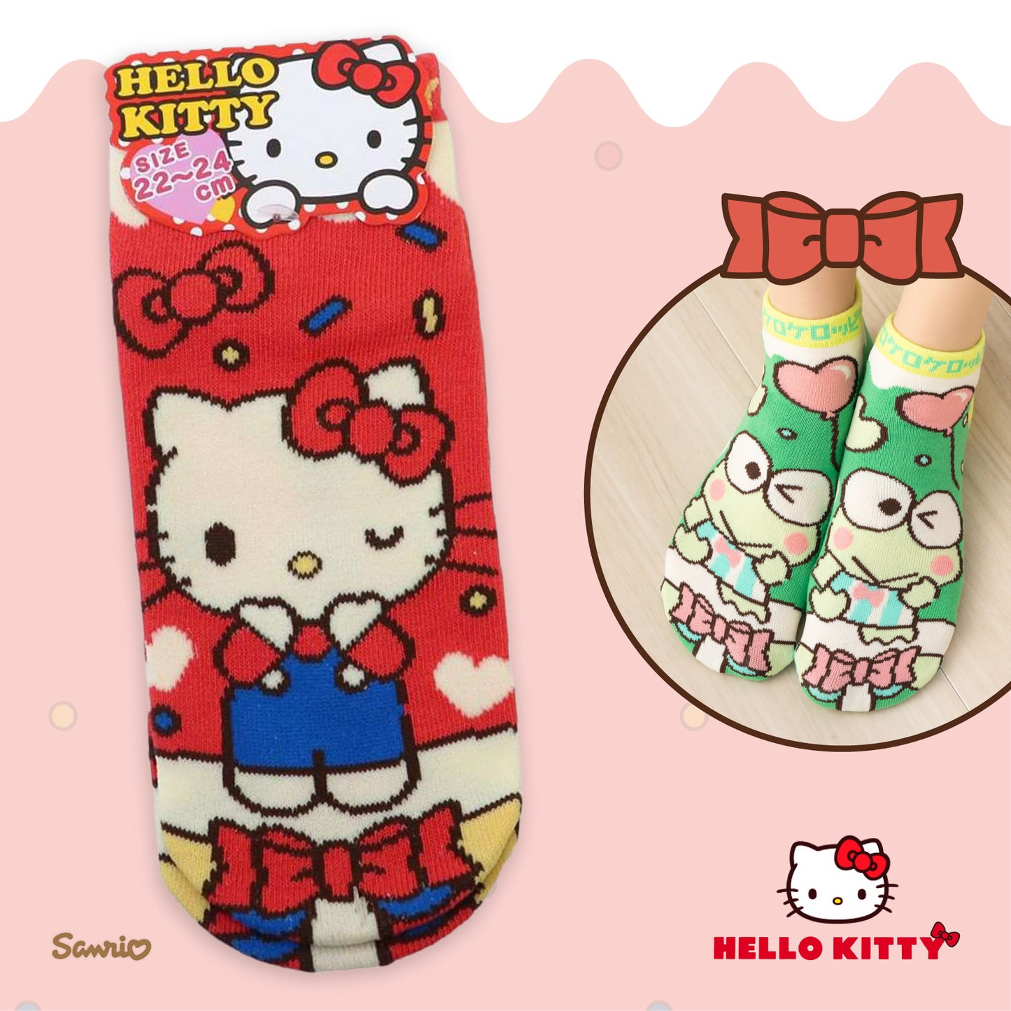 Sanrio Characters Retro Stage Jacquard Ankle Socks - Hello Kitty