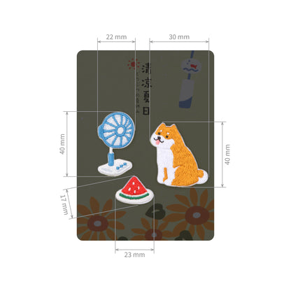 Cute Animal Summer Vacation Embroidery Sticker Patches (3 in 1) - Shiba at Home