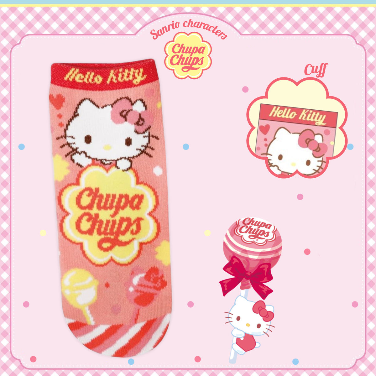 Chupa Chups x Sanrio Characters Jacquard Ankle Socks - Hello Kitty