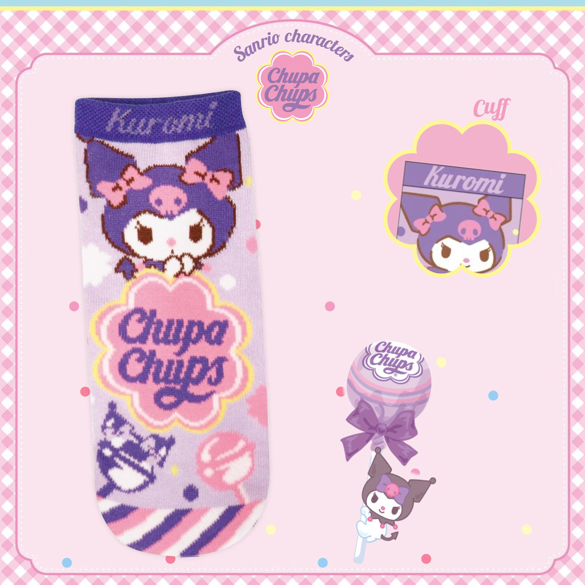 Chupa Chups x Sanrio Characters Jacquard Ankle Socks - Kuromi