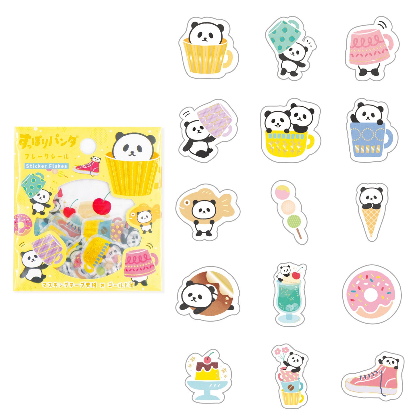 World Craft Hiyokkori Cute Animal Flake Stickers - Suppori Panda