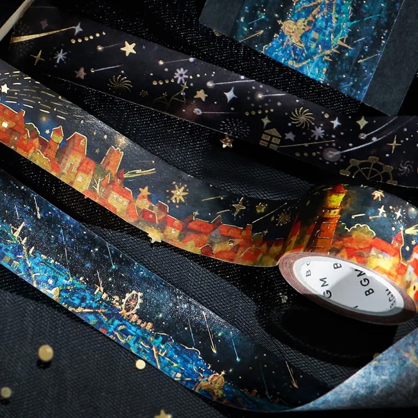 BGM LIFE Goldfoiled Night of Shooting Stars Washi Tape - Warm Lights