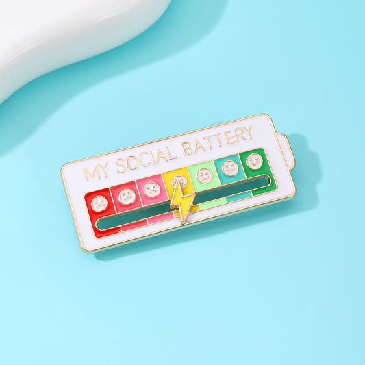 Social Battery Slider Enamel Brooch Pin - White