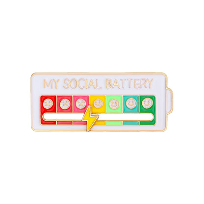 Social Battery Slider Enamel Brooch Pin - White