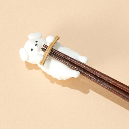 Ishida Soup Bowl & Chopstick Rest Set - White Poodle